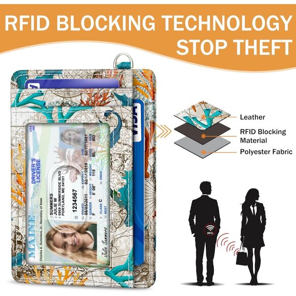 Sea Turtle Credit Card Holder Slim Wallet, RFID Wallet Women Front Pocket Wristl - Picture 5 of 6